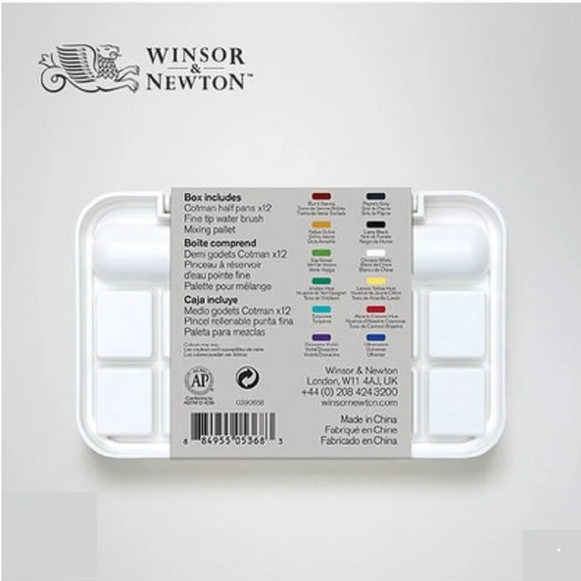 WINSOR& NEWTON cotman портативная одноцветная Акварельная краска 12 цветов+ набор кистей пигментные товары для рукоделия