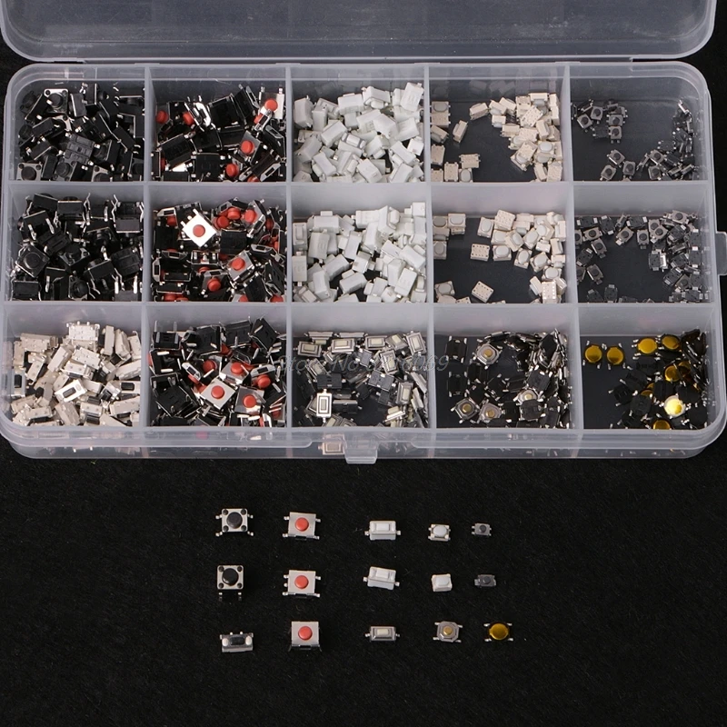 

750Pcs/set 15 Value Tactile Push Button Switch Micro Switch Momentary Assortment Kit