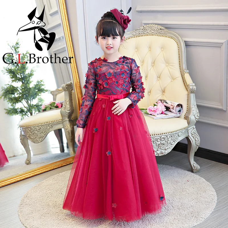 

Luxury Flower Princess Ball Gown Girls Holy Communion Dress Appliques Sweet Party Kids Pageant For Birthday Wedding Dress M23