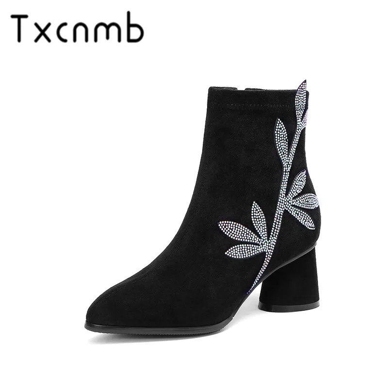 

TXCNMB Chelsea Boots Women Ankle Boots Women Suede High Heels Round Toe Classic Botas Designer Ladies Shoes Large Size 42 43