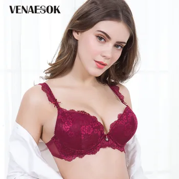 

Women Underwear Set Lace Red wine Europe Girl Sexy Bra Set Push Up Brassiere Deep V Brand Lingerie Embroidery Bras Thick Cotton
