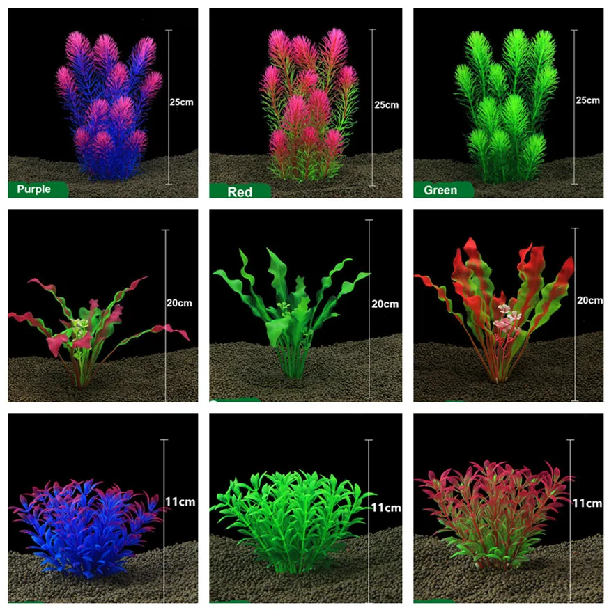 New Plastic Artificial Plant Aquarium Decoration Fish Tank Decorative Water Plant Grass Ornament 11cm-27cm 12 Styles Optional