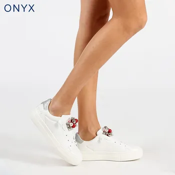 

White sneakers shoes with rhinestone and studs