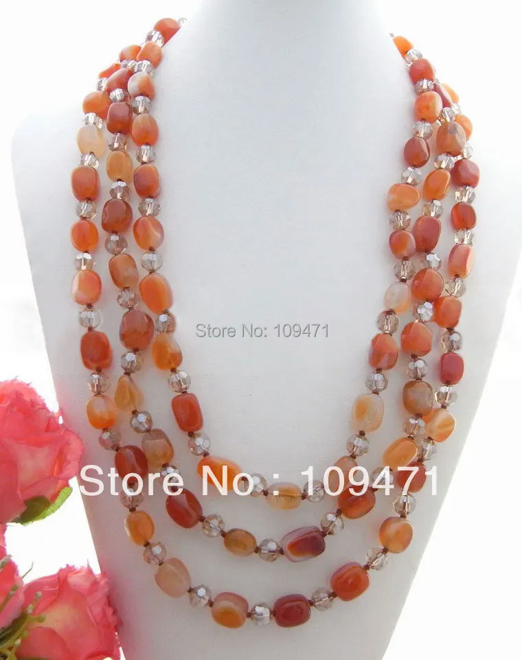

Excellent! 70" Carnelian&Crystal Necklace