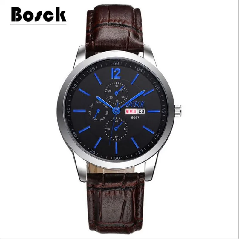 

Bosck Men's Luxury Quartz Watches Alloy Case Double Calendar Stainless Steel Belt Watches for Male Top Brand Relogios Masculino