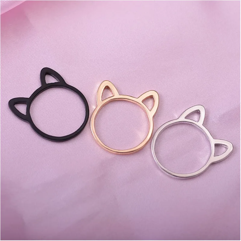 Кольца с кошачьими ушками для женщин, ювелирные изделия с животными из мультфильмов, модное черное кольцо с покрытием для девочек, подарок, милое кольцо с золотым покрытием