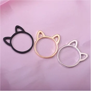 

2019 Hollow Out Cat Ears Rings For Women Animal Cartoon Jewelry Fashion Plating Black Ring For Girls Gift Cute Plated Gold Ring