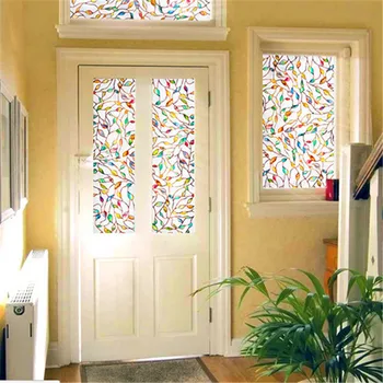 

WXSHSH Vinyl Static Cling Privacy Window Glass Sticker Colorful Leaf Stained Glass Decorative Window Film 75*400 Cm