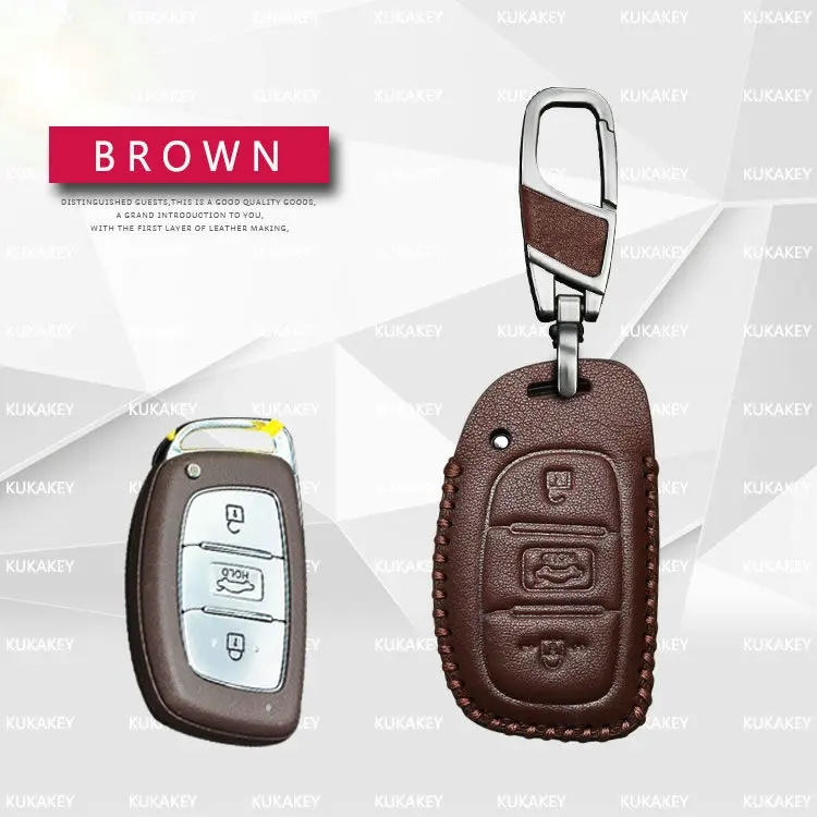 Kukakey дистанционного Smart Ключи чехол для Hyundai I30 IX35 HB20 Solaris rucson акцент Santa Fe кожаный брелок держатель Крышка сумка - Название цвета: Brown