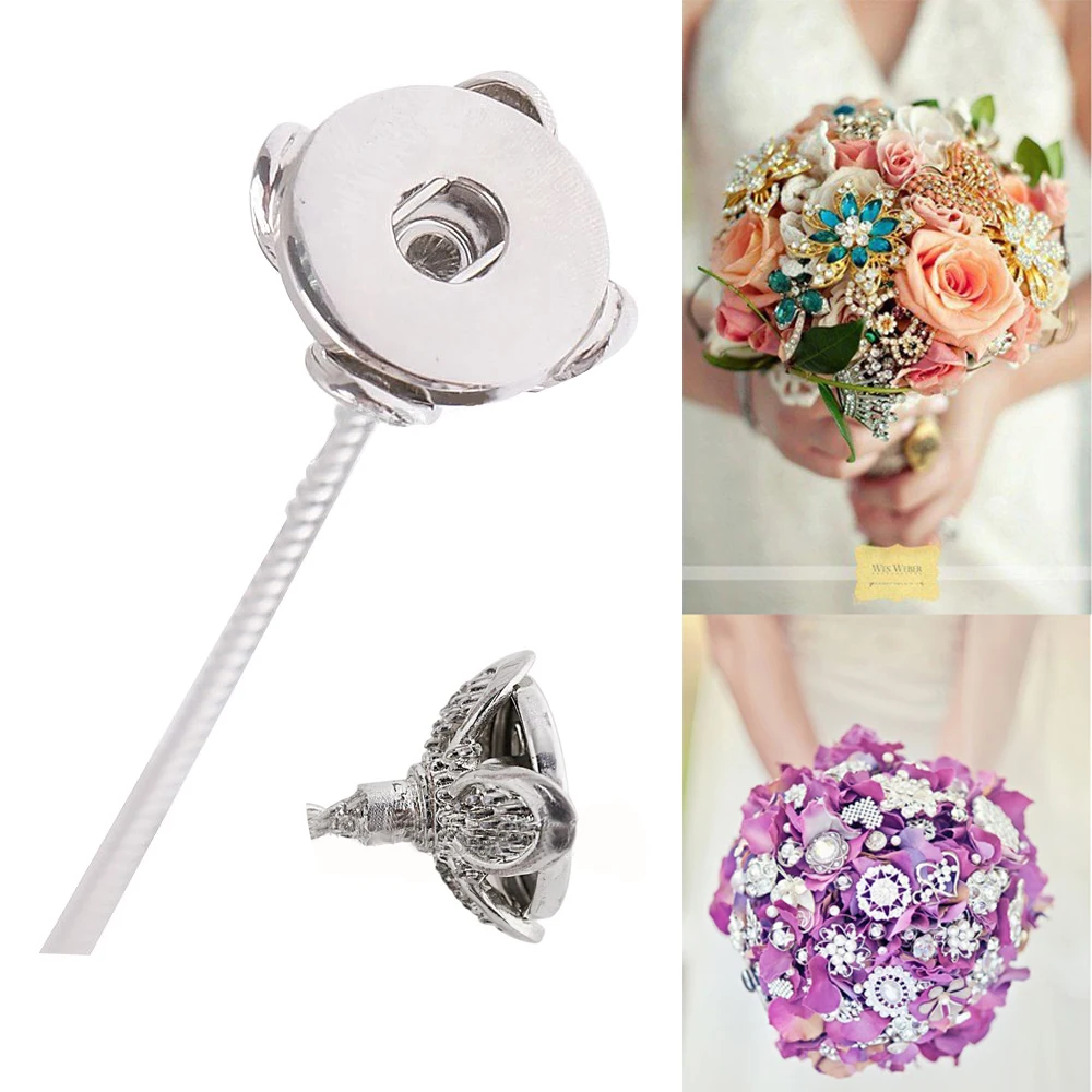 New Trendy Wedding Bride Bouquets Jewelry 31cm Metal Snap Flower
