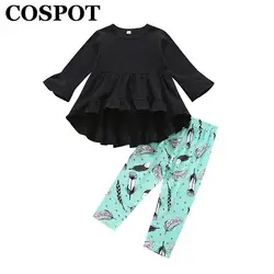 COSPOT/Одежда для маленьких девочек, комплект одежды из 2 предметов, весенний хлопковый костюм с цветочным рисунком, платье + штаны + платья для