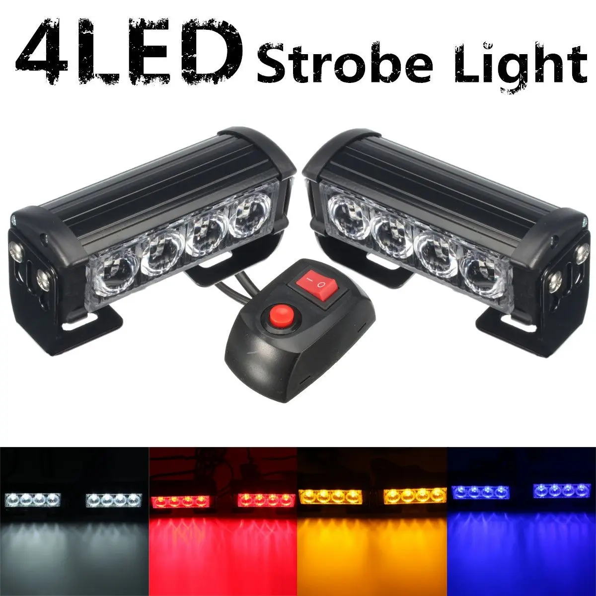 

Car Vechicle 4 Led Emergency Strobe Flash Warning Light Lamp 12V 8 Led Flashing Lights Red Blue White Yellow