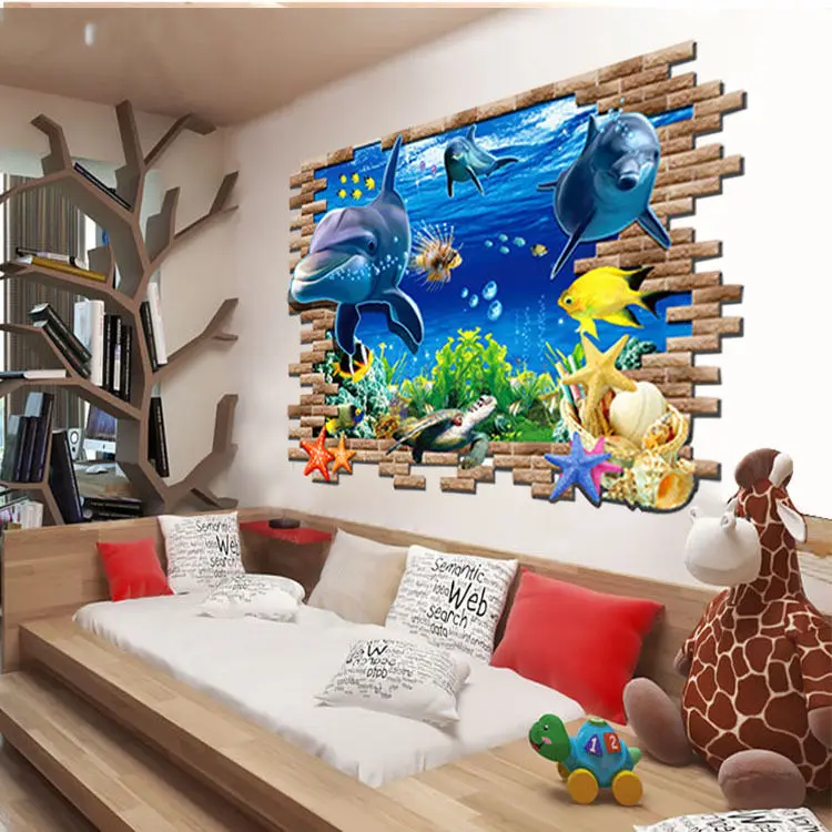 Dolphin 3D Wall Mural Removable Wall Sticker Art Vinyl Decal Room Decor