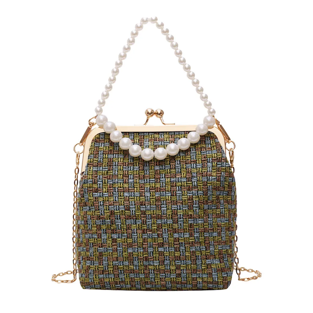 

New Elegant Shoulder Bag Women Wild Simple Messenger Bag For Girls Summer Portable Pearl Clip Weave Crossbody Shoulder Bag K626