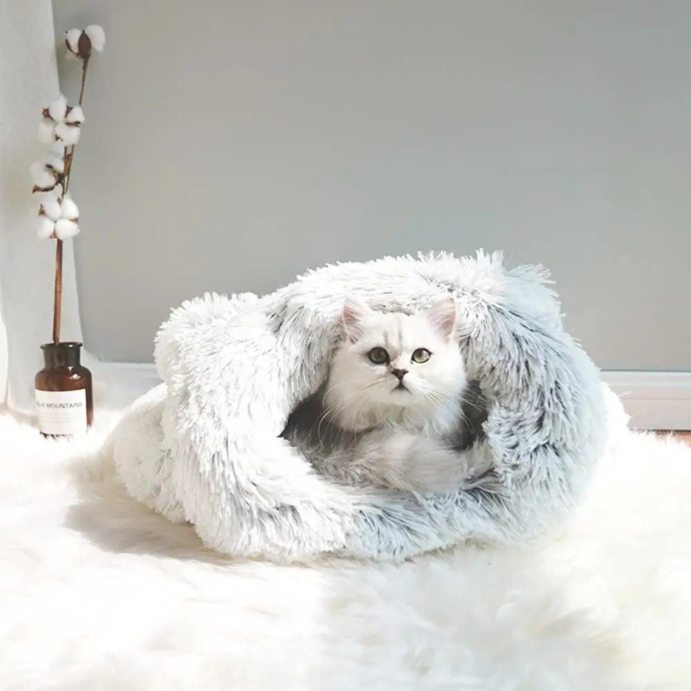 Pet Cat Dog Soft Warm Nest Kennel Bed Washable Deep Sleeping Bag Nest House For Small Dogs Cats Winter Warm Sleeping Bed Mat