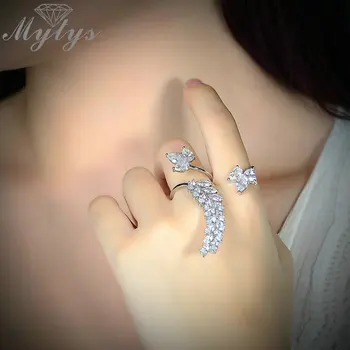 

Mytys Fashion Luxury Jewels Two Finger Ring Cuff Adjustable Hand Palm Jewelry Creative Ring AAA Zircon R1885