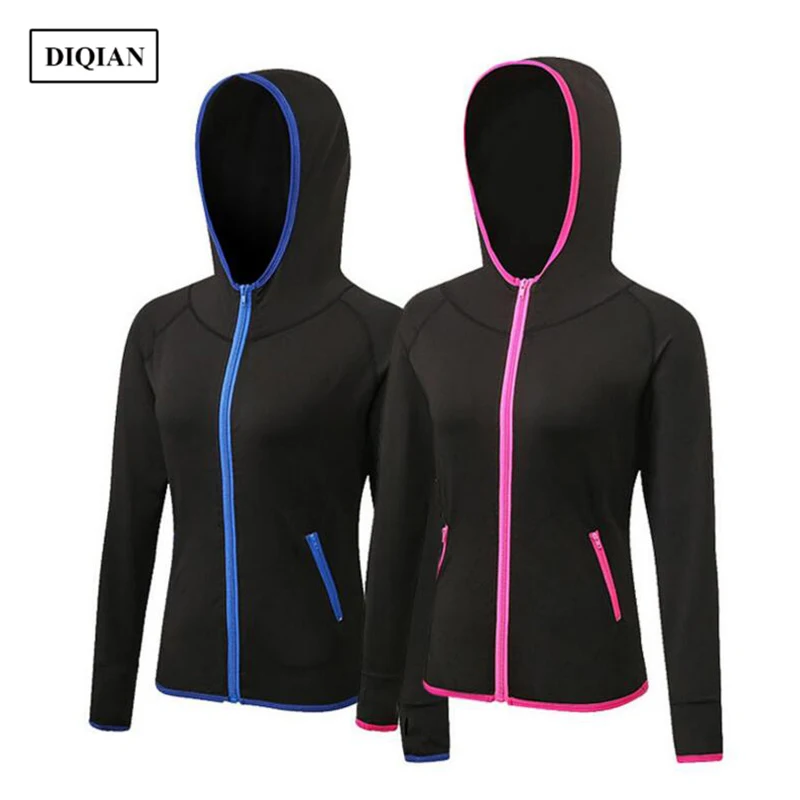 

DIQIAN New Style Fitness Hooded Sport Jacket Women Long Sleeve Femme Zipper Running Jacket Breathable Training Jackets Coats 2XL