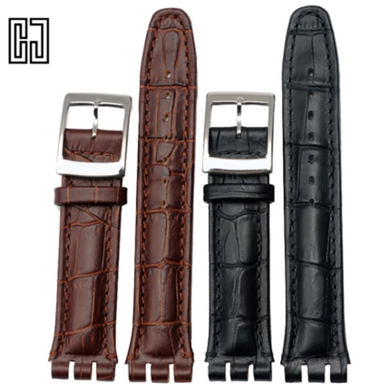 Новый итальянский кожаный ремешок для часов Swatch на запястье 17 19 21 23 мм Ремни Clafskin