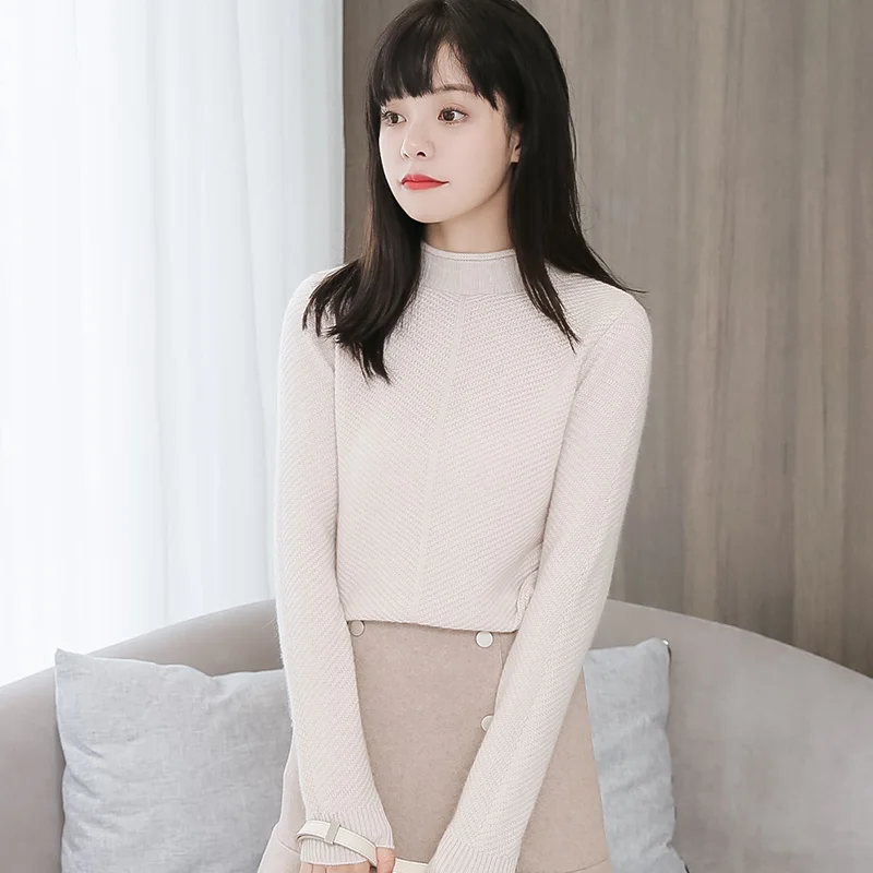 Helovi 2018 Korean Style Knit Women Sweater Tops cashmere Autumn Women Long Sleeve Pullover Women Basic Sweaters Women Tops