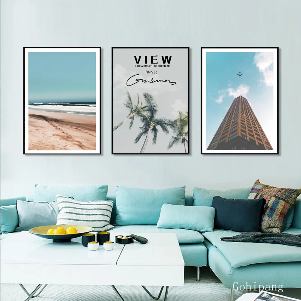 Scenery Seaside Wall Art Canvas Painting Beach Nordic Poster Building Prints Wall Pictures For Living Room Home Decor Unframed