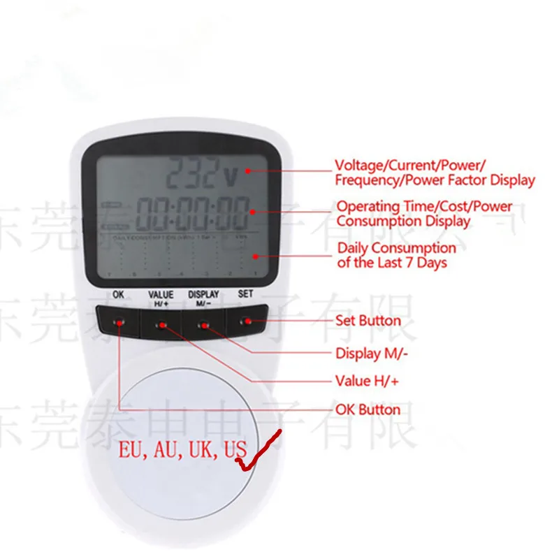 Цифровой счетчик электроэнергии, тестер, индикатор монитора, Voltag, баланс энергии, энергосбережение, счетчик, TS-1500, EU, AU, US, UK plug