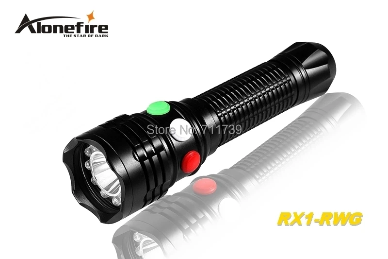 AloneFire RX1-RWG CREE Q5 LED Red White Green light Multi-function railway signal lamp flashlight torch light For 3xAAA or 18650