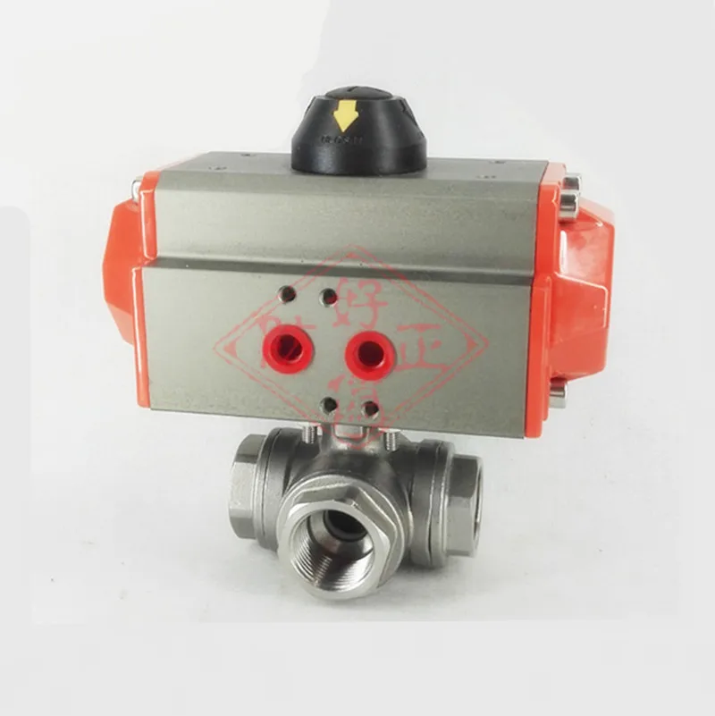 

G1-1/4" DN32 Stainless Steel 304 Three way T-port Pneumatic Ball Valve Double Acting PTFE Seal Water Air Oil