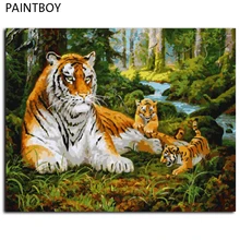 Pintura sin marco by números de animales tigre pintura al óleo de diy en Cnvvas Decoración For Living Room g 40*50 m de La Pared Arte GX8479