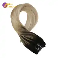 Moresoo 12-22in Flip on Hair Extensions Remy Human Hair Off Black #1B Fading to Blonde #18 with #60 Wire Hair Extension 50-100G