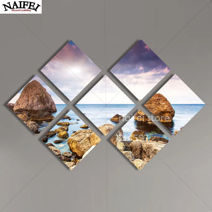 

7 pcs,Full square Diamond Painting Cross Stitch Sea view,scenery 5D Diamond Embroidery Mosaic Multi-picture stickers home decor
