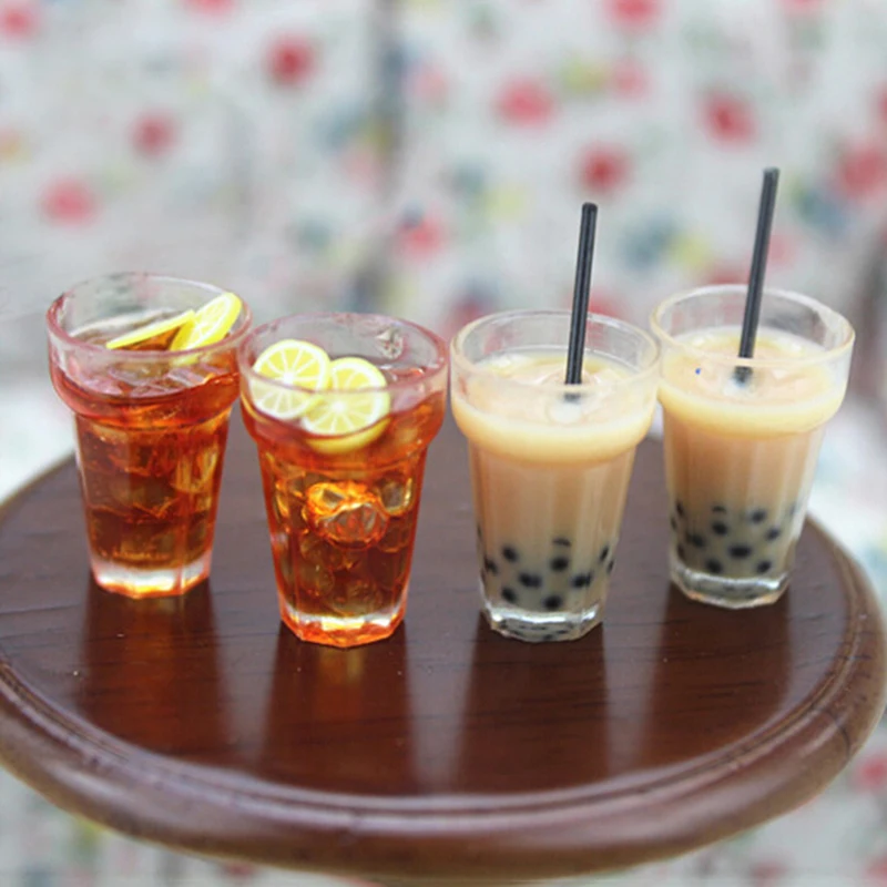 

2Pcs 1:12 Dollhouse Mini Lemon Milk Tea Water Cup Miniature Dollhouse Accessories Cups Toy Decoration Gifts Furniture Toys
