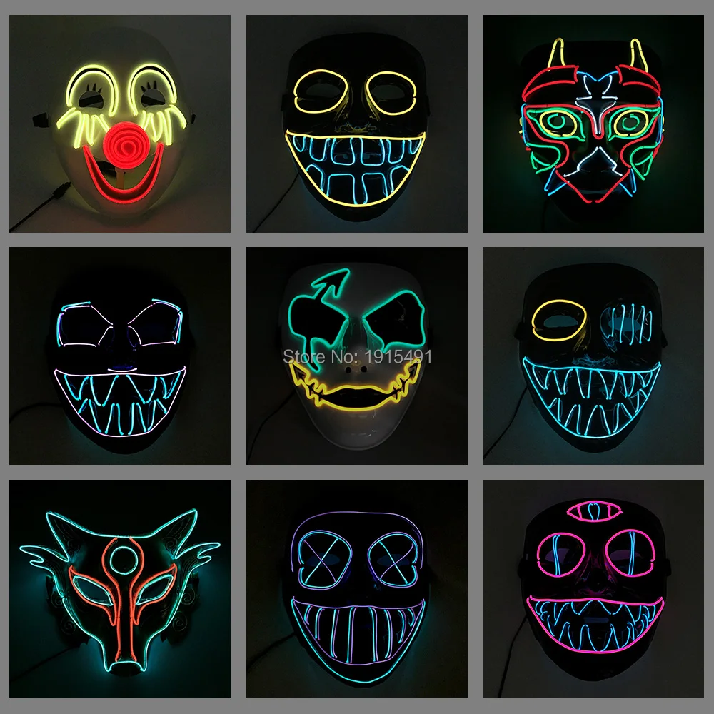 

Drop Shipping Glowing Scary Mask Joker Clown Light Up Mask Female Neon LED Mask For Party Halloween Decoration