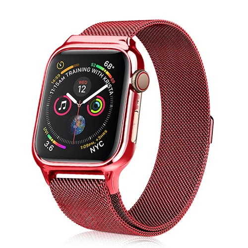 Защитный чехол+ металлический ремешок для apple watch Band 44 мм 40 мм iwatch series 5/4 Миланская петля браслет и крышка аксессуары - Цвет ремешка: red