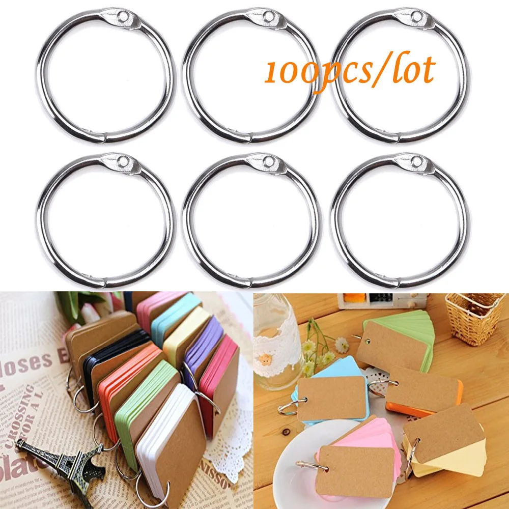 

100 PCS 25mm Inner Diameter Metal Loose Leaf Ring Binder Ring Clip Album Scrapbook Craft Photo Split Rings Tool