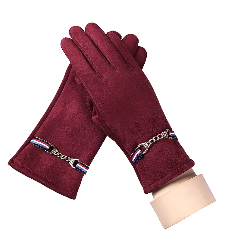 Новые модные женские зимние уличные спортивные теплые перчатки с сенсорным экраном женские замшевые кашемировые кружевные длинные