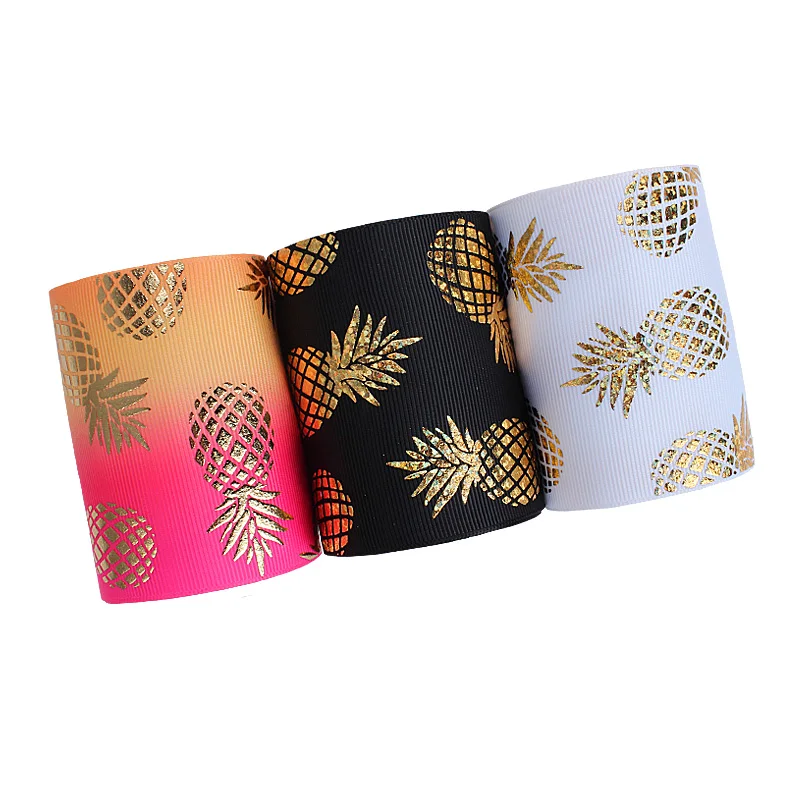 

3 inch gold foil printed pineapple ribbon