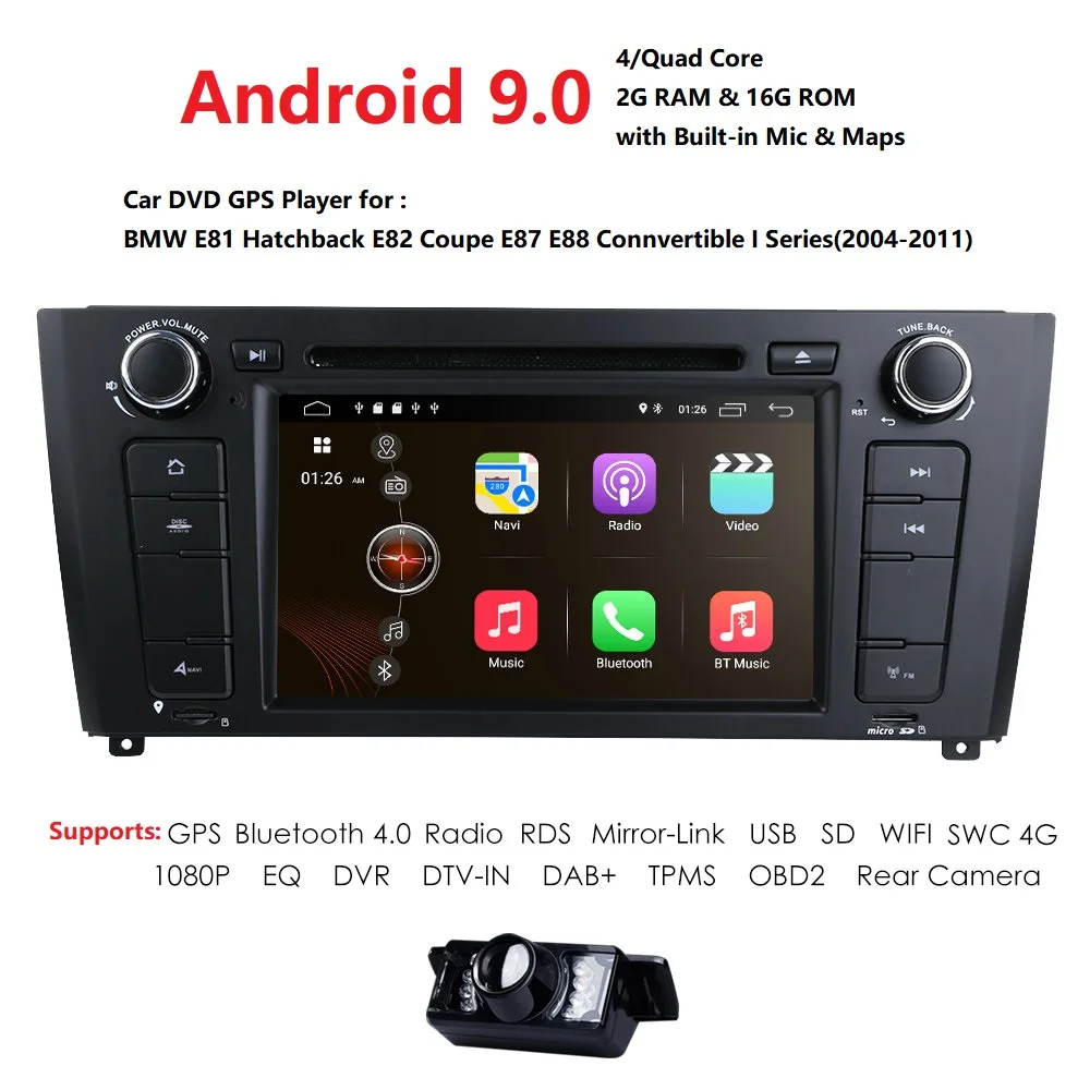 Perfect 1 Din Android 9.0 GPS Car DVD Player For BMW 1 Serie E87 E81 E82 E88 I202004 2005 2006 2007 2008 2009 20102011 screen Navigation 1