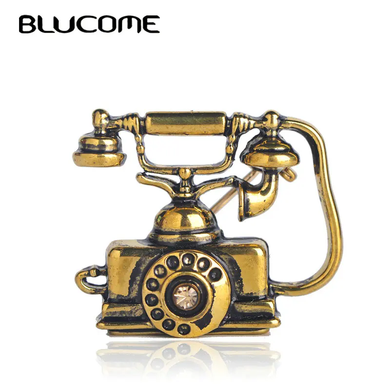 Blucome يذكرنا خمر الهاتف الثابت الهاتف بروش الأم الأب الثمينة هدايا تذكارية روز الذهب اللون المينا مجوهرات