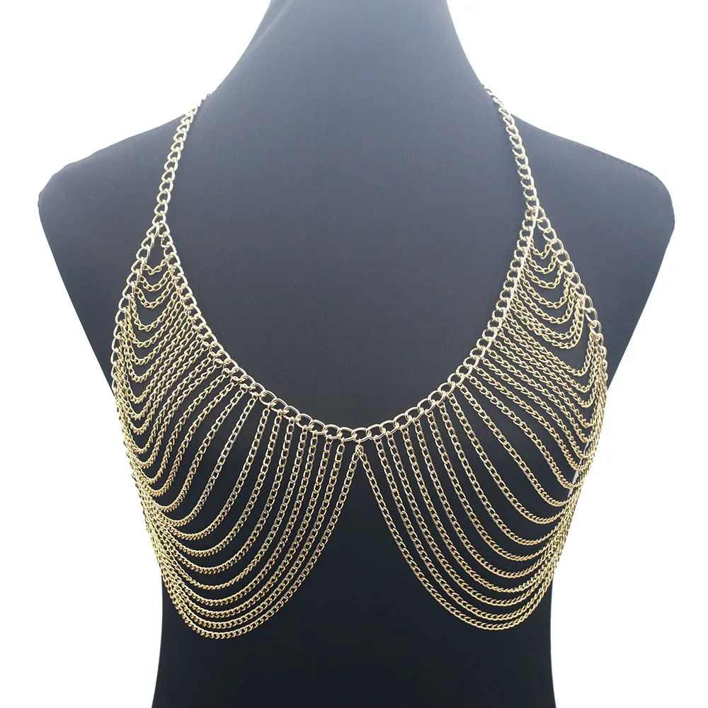 

2019 Women Fashion Body ketting Accessories Multi Layer Body Jewelry Chest Chains Necklace Harness Slave BY38