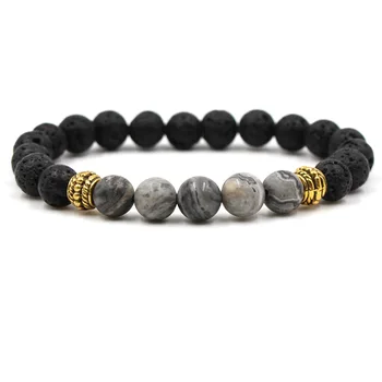 

Fashion Natural Stone Bracelet Pave Helmet Charm And Volcanic Rock Lava Bracelet For Men Or Women Men's Bracelet Jewelry Gift