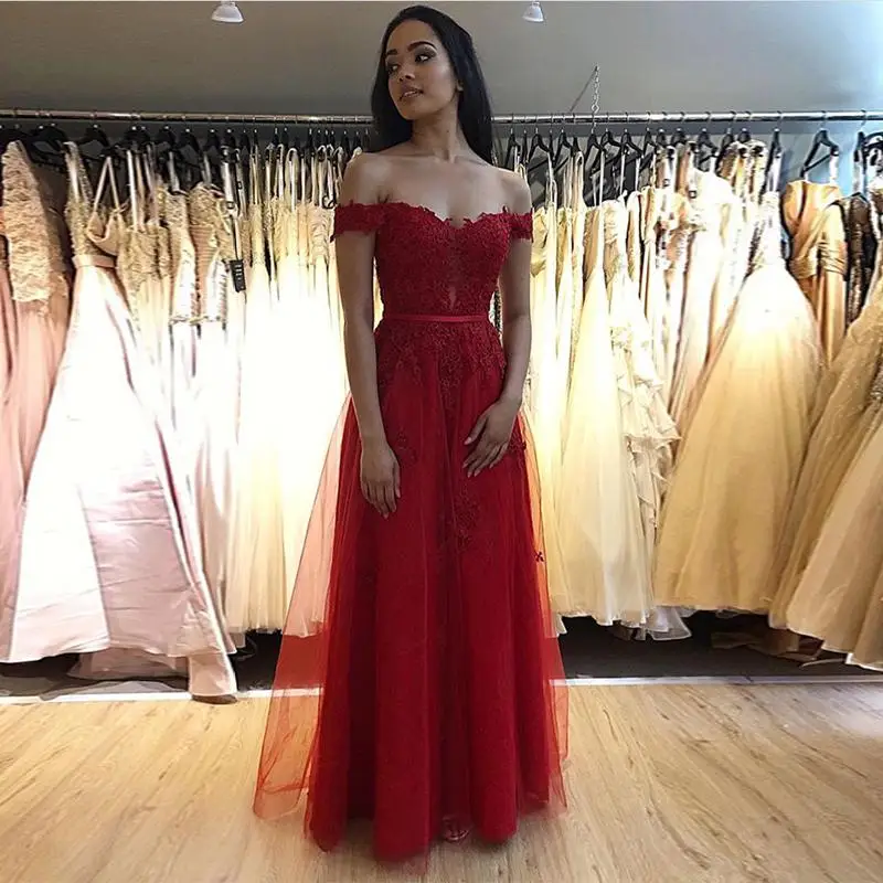 plus size prom dresses Sexy Shoulder Long Red Champagne Custom Prom Dress 2021 New Arrival Formal Party Full Length Appliques Special Occasion Gowns beautiful prom dresses Prom Dresses