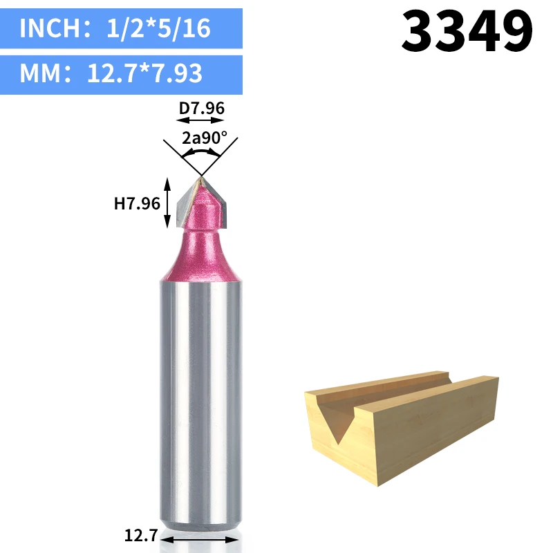 1 шт. 1/2 1/4 Shk фрезы промышленного класса для дерева 90 градусов V тип долбежный резак Вольфрам деревообрабатывающий резной инструмент - Длина режущей кромки: 3349