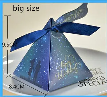 Голубая тема звездное небо треугольная форма Свадебные сувениры Подарочные коробки коробка для конфет для свадебной вечеринки украшения принадлежности - Цвет: big size