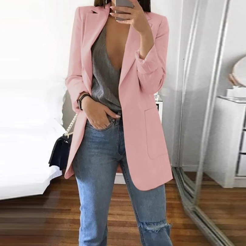Sexy Pockets Black Women Blazer Autumn Suit Jacket Business Notched Ladies Blazer Fashion Casualsuits &Blazer Party Coat 2019