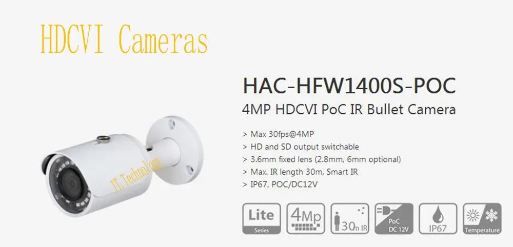 

Free Shipping DAHUA Original English Security Camera CCTV 4MP Water-proof HDCVI PoC IR Bullet Camera No Logo HAC-HFW1400S-POC
