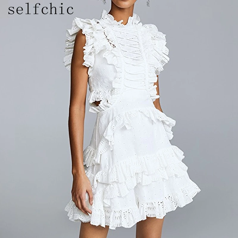 

Women White Summer Dress Lace Up High Quality Runway Dresses 2019