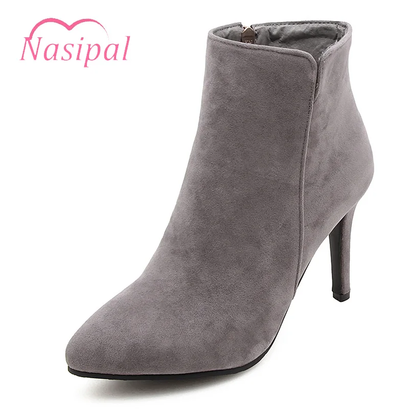 

Nasipal Pointed toe Boots Thin High Heels Zipper Plus Size Ankle Boots for Women Solid Wedding Party Ankle Boots Autumn Winter