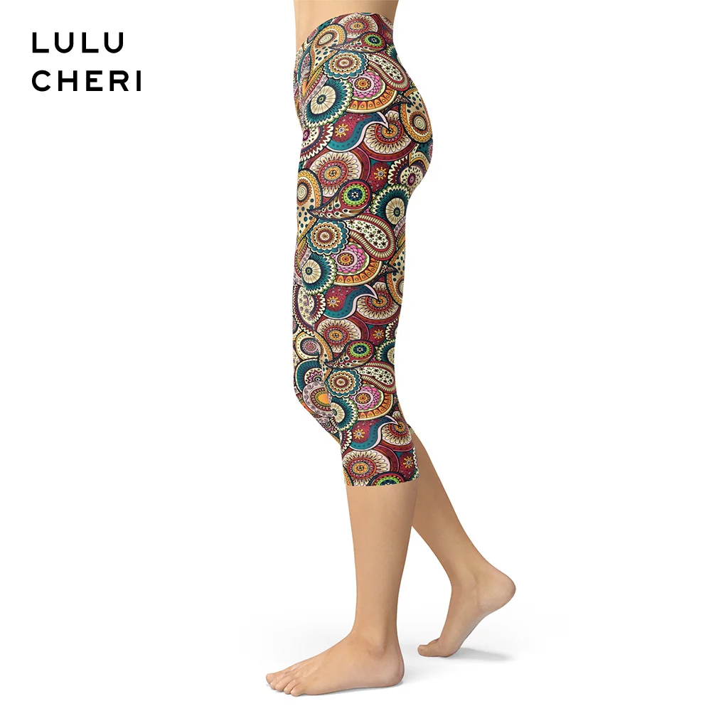 

2019 Summer Paisley Flowers Printing Capris For Women Girls Indian Ethnic Brushed Buttery Soft High Waist Slim Fitness Leggings