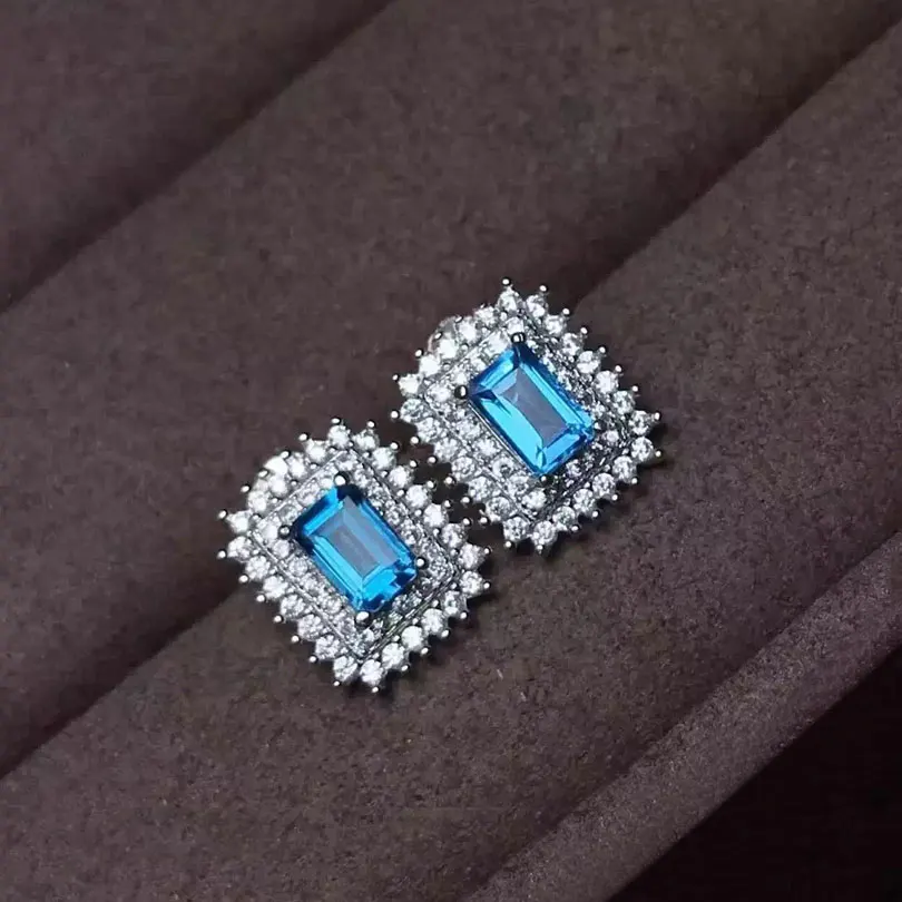 Женские серьги из серебра 925 пробы с натуральным голубым топазом|earring 18k white gold|gem