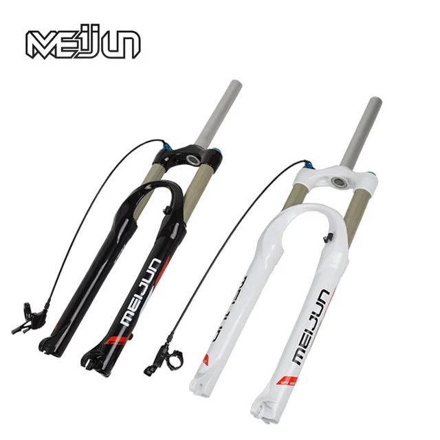 Cheap MEIJUN Wire Control 26 Inch Mountain Bike Pressure Front Fork Ultralight Alloy Gas Fork MTB Pneumatic Cushioning Part